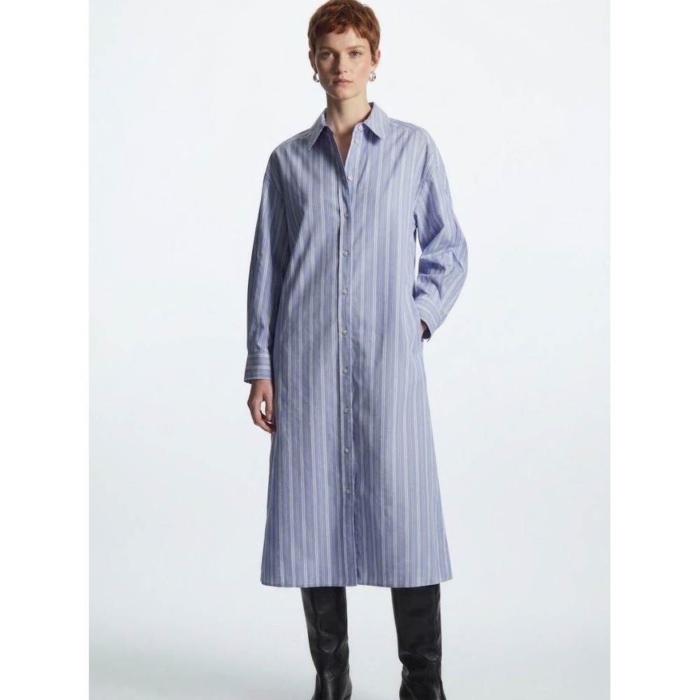 COS Pinstriped Shirt Dress In Blue Women's Size US 6‎